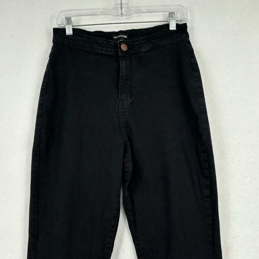Pretty Little Thing Flare Jeans Size 8 Black High Rise Split Leg Stretch Denim - Picture 4 of 11